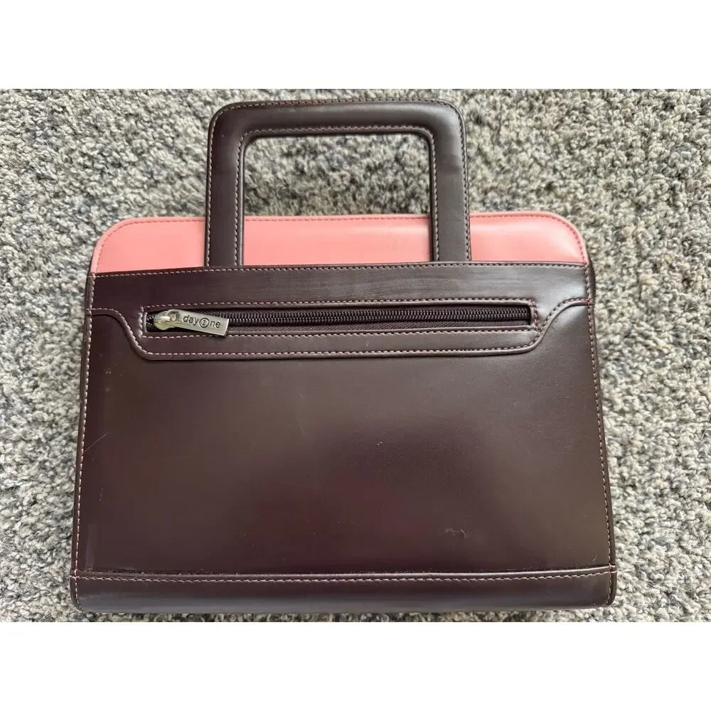 Franklin Covey Day One Zip Planner Binder W/ Handles Brown Pink Purse Organizer